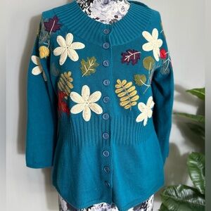 Basic elements embroidered floral button up cardigan